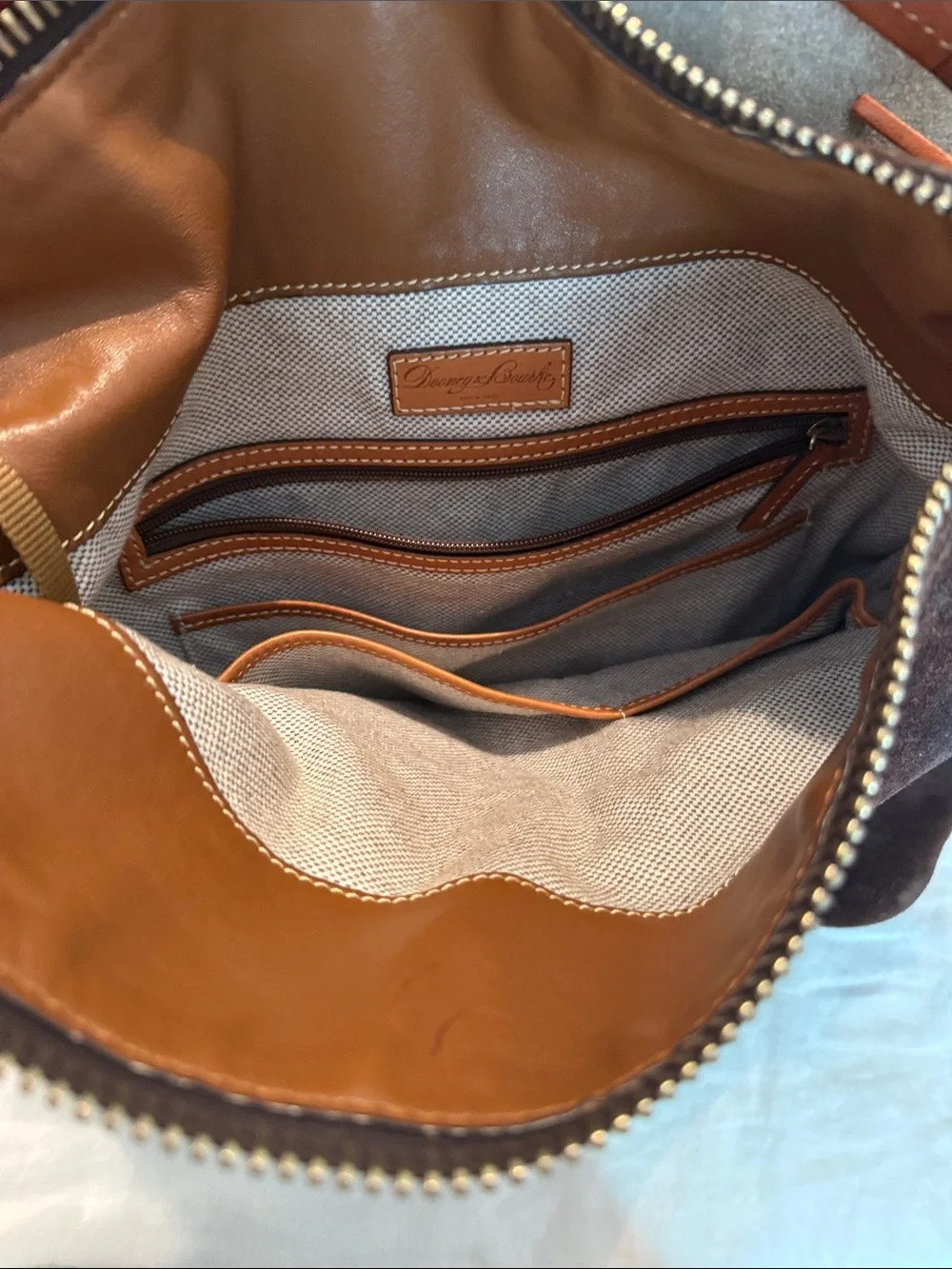 Dooney & Bourke Dark Brown Suede Hobo with Leather Trim